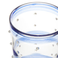 Nina Campbell Small Tumbler Blue/White Stripes Dots close up rim
