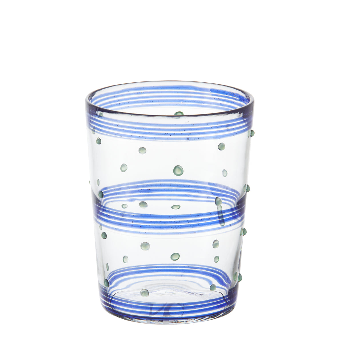 Nina Campbell Small Tumbler Blue/Aqua Stripes & Dots against a white background