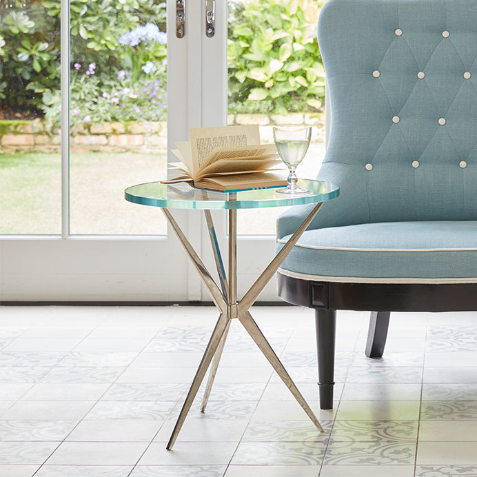 Nina Campbell Arthur Side Table in room set with Ava Love Seat