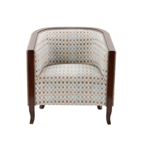Nina Campbell Brewster Tub Chair in chequered Fabric against a white background