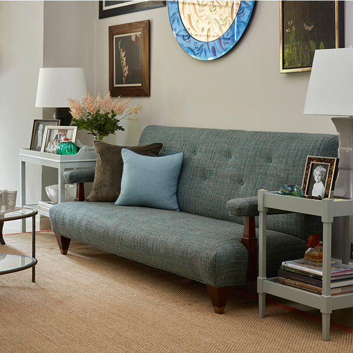 Nina Campbell Beaufort Sofa in blue fabric in room setting
