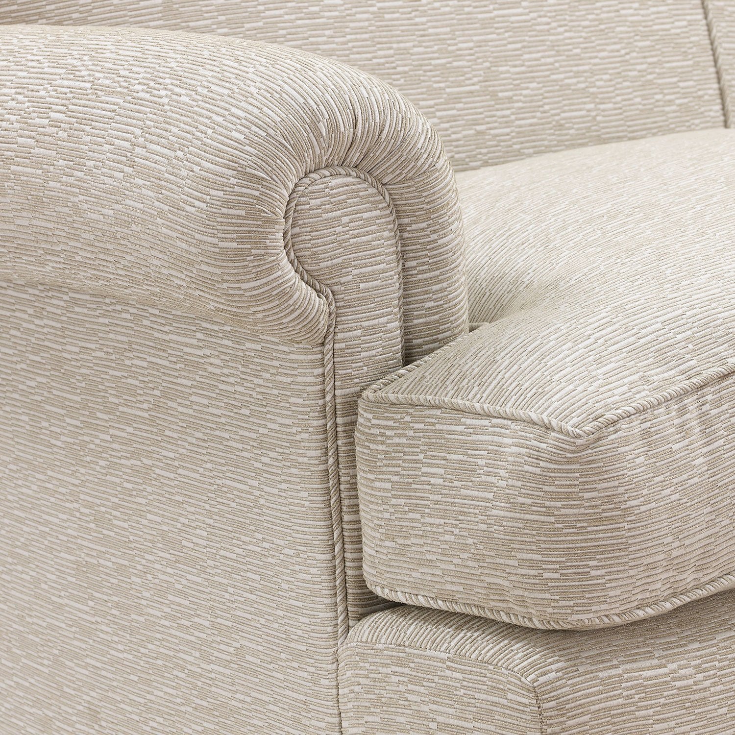 Nina Campbell Chambers Sofa in a light fabric arm detail shot
