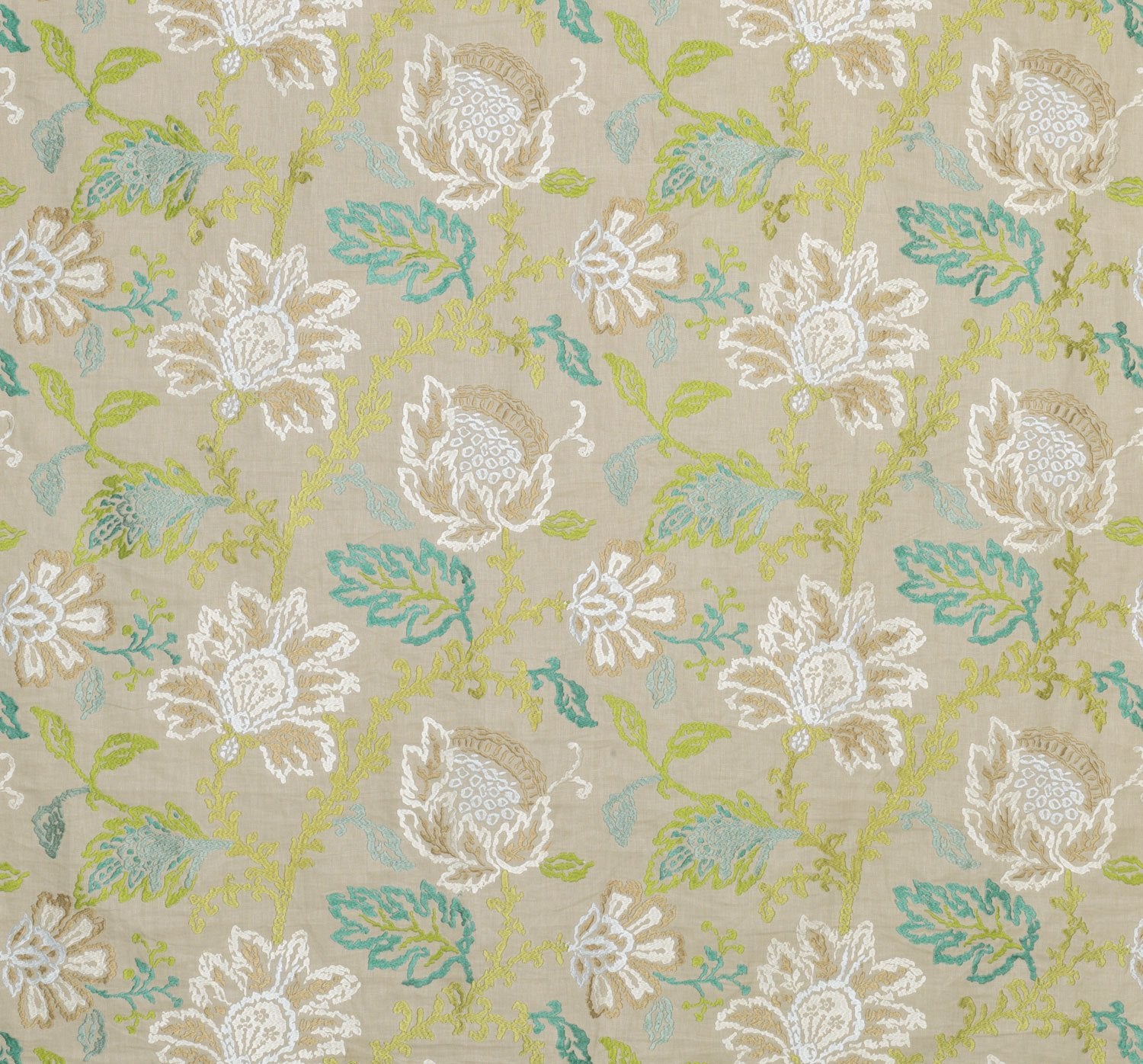 Nina Campbell Fabric - Coromandel Ivory/Green/Aqua NCF4243-03