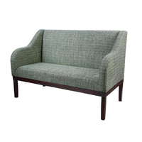 Nina Campbell Chopin Bench in teal fabric against a white background angled shot