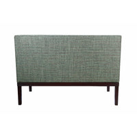 Nina Campbell Chopin Bench in teal fabric against a white background back shot