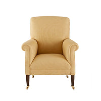 Nina Campbell Elizabeth Barret Browning Armchair in yellow fabric against white background