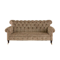 Nina Campbell Gatsby Buttoned Sofa in brown fabric against a white background