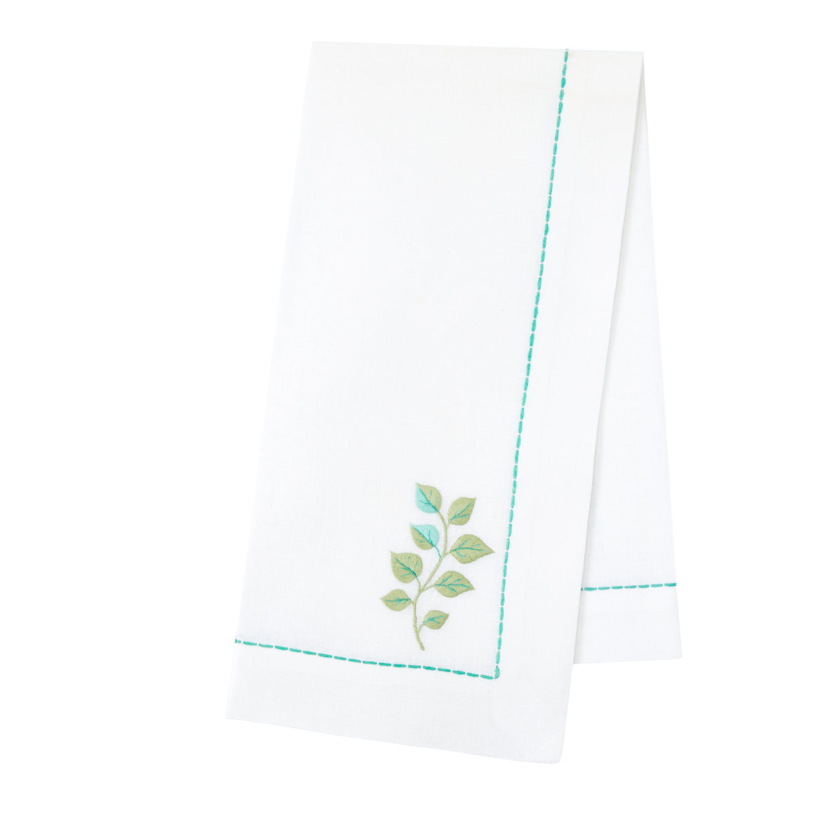 Nina Campbell Aqua Leaf Napkin against a white background