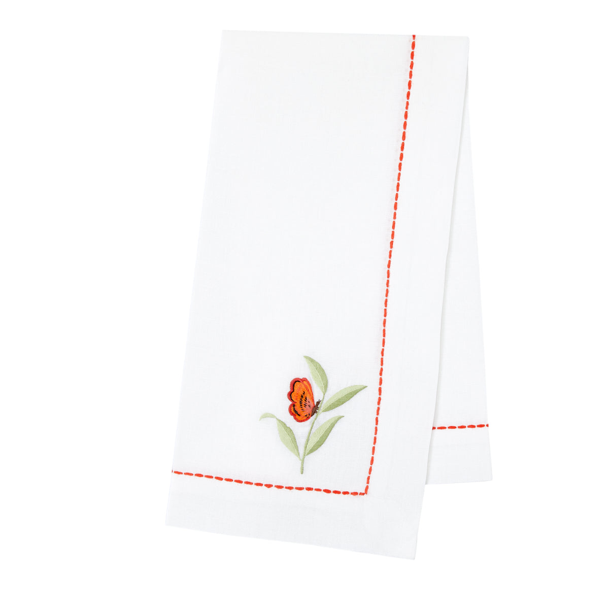 Nina Campbell Coral Butterfly Napkin against a white background