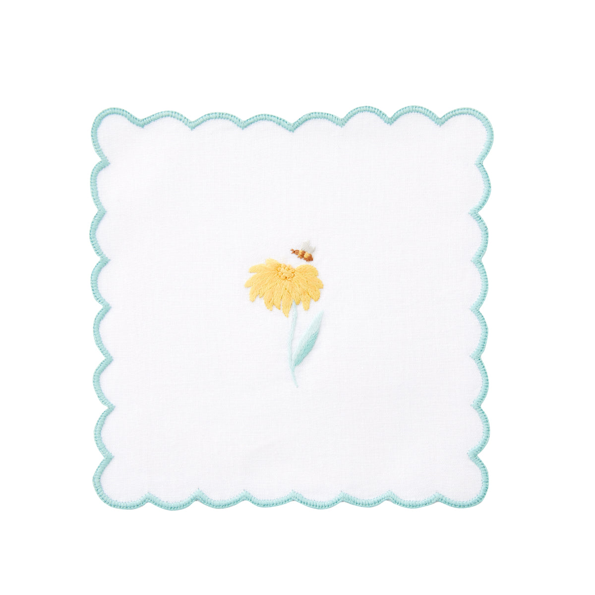 Nina Campbell cocktail napkin / coaster yellow flower on white background
