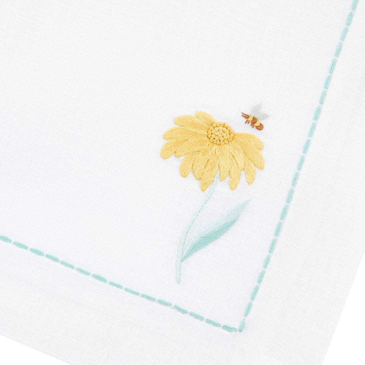 Nina Campbell Yellow Flower Napkin against a white background close up