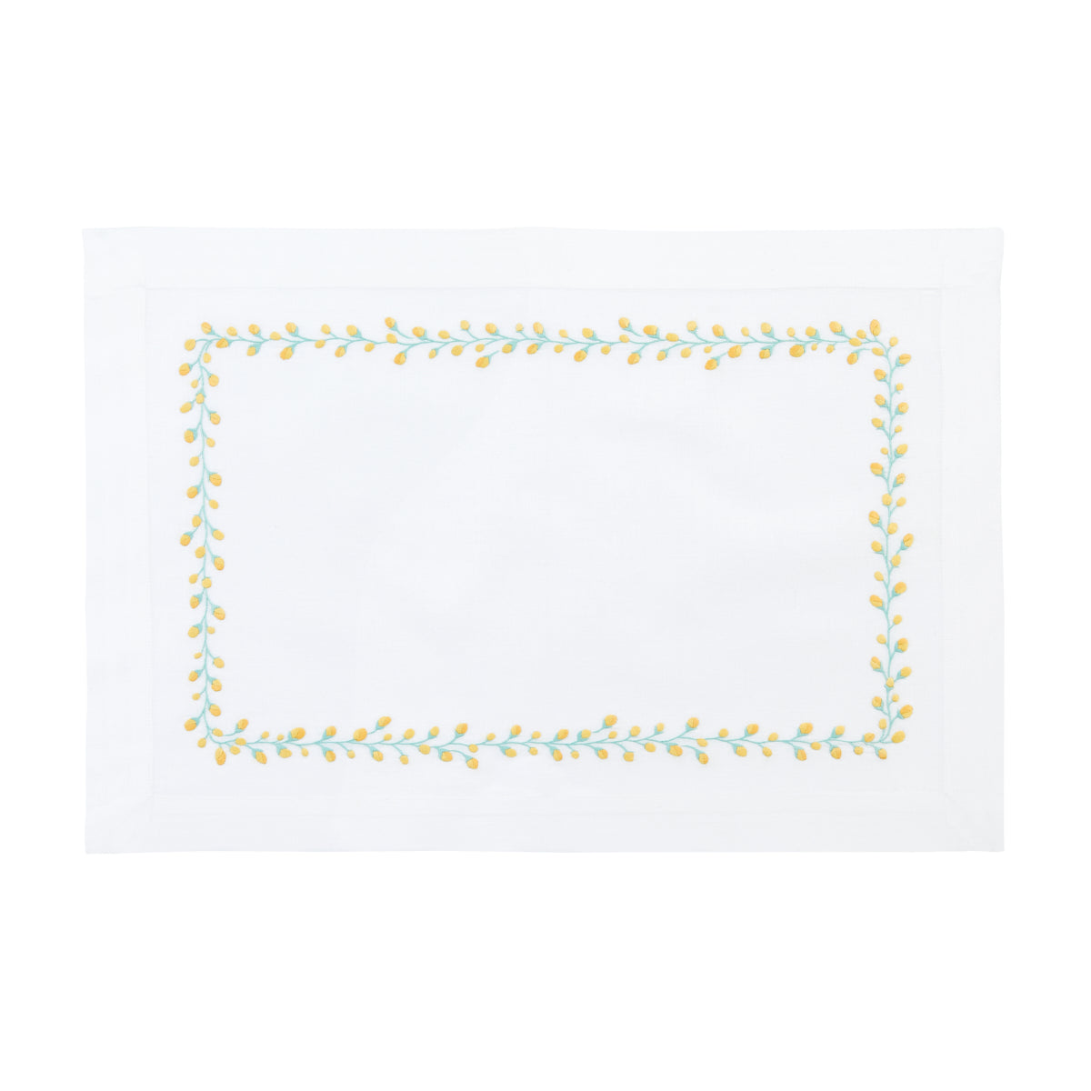 Nina Campbell Bud Placemat Yellow/Aqua against a white background