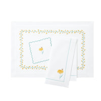 Nina Campbell Bud Placemat Yellow/Aqua with matching napkin and coaster