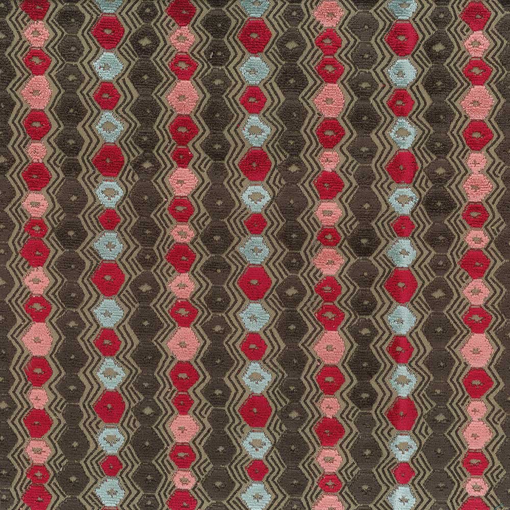 Nina Campbell Fabric - Marchmain Flyte Red/Chocolate/Aqua NCF4371-01