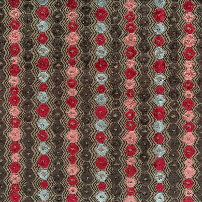 Nina Campbell Fabric - Marchmain Flyte Red/Chocolate/Aqua NCF4371-01