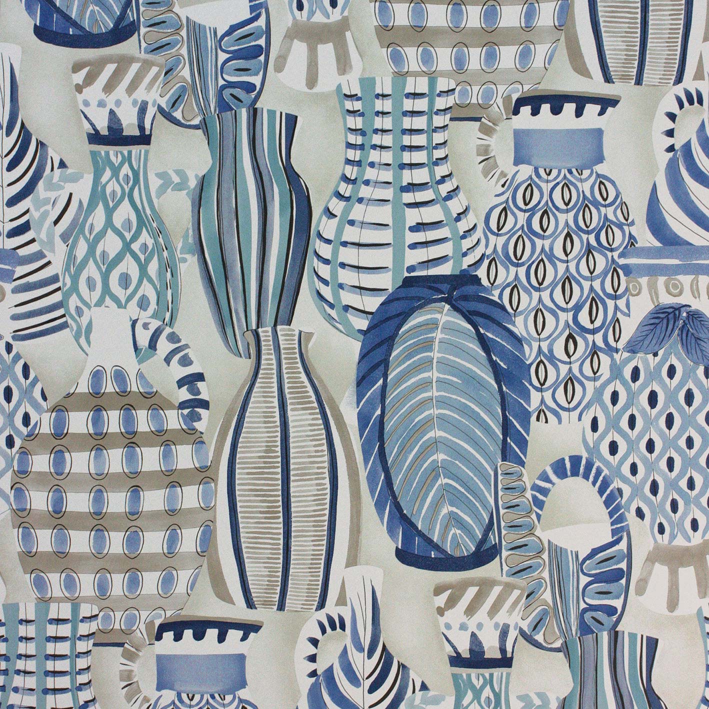 Nina Campbell Wallpaper - Les Rêves Collioure Blue/Beige NCW4300-04