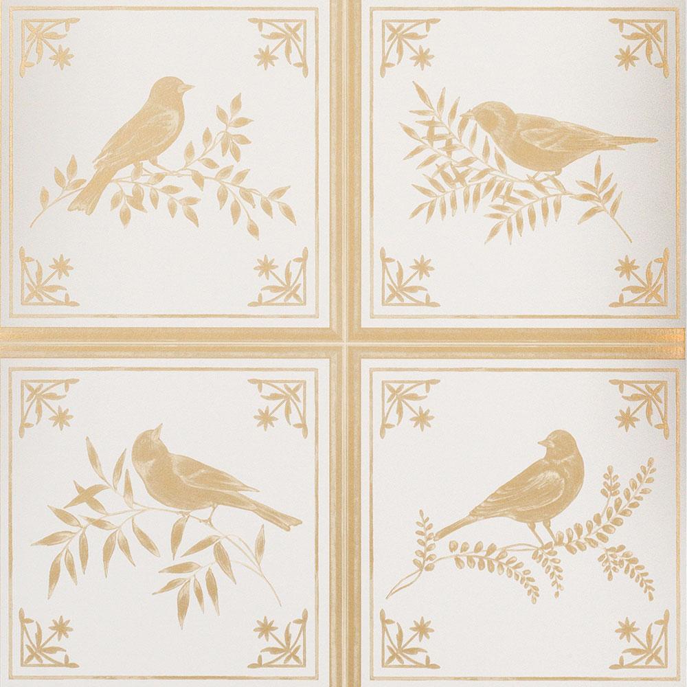 Nina Campbell Wallpaper - Les Indiennes Fortoiseau Ivory/Gold NCW4356-01