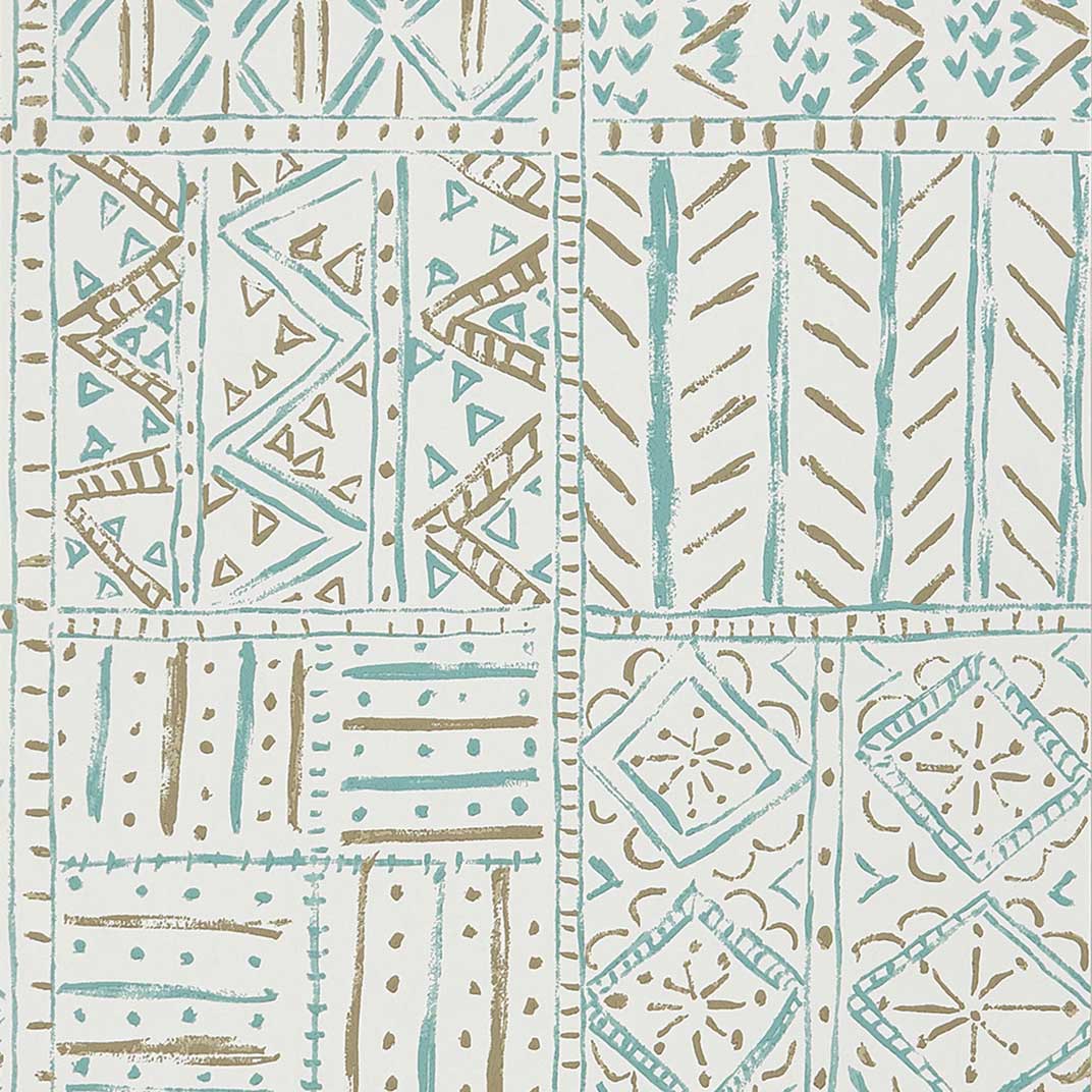 Nina Campbell Wallpaper - Ashdown Cloisters Aqua/Taupe NCW4391-02