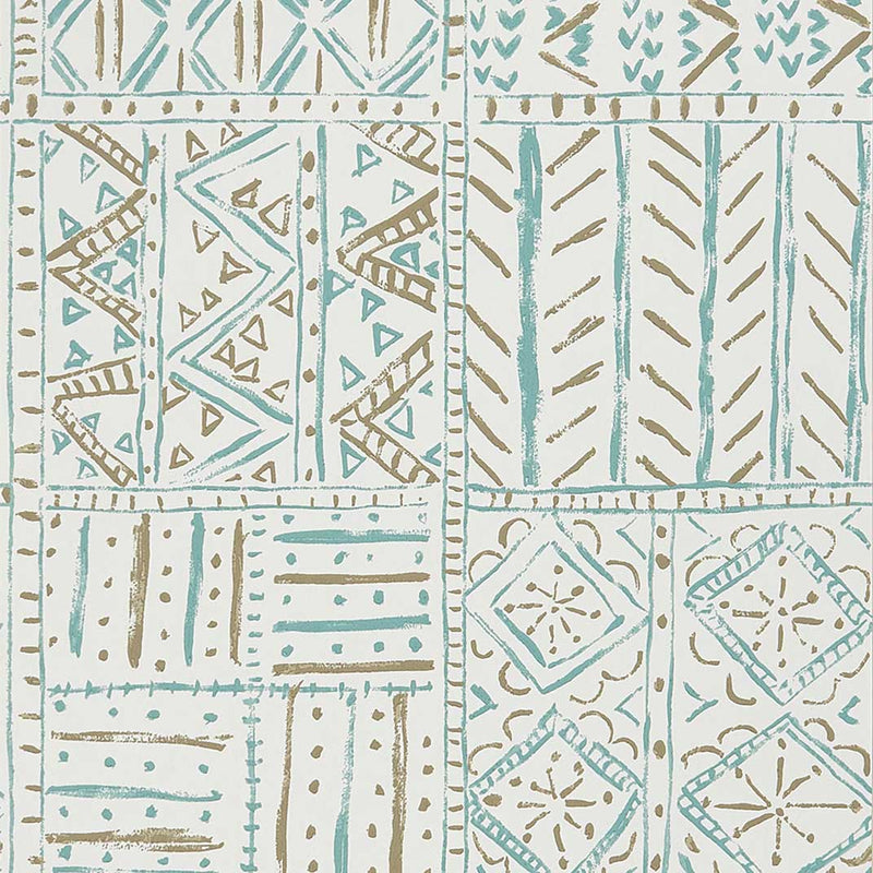 Nina Campbell Wallpaper - Ashdown Cloisters Aqua/Taupe NCW4391-02
