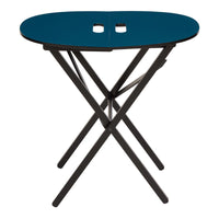 Nina Campbell Oval Folding Table in Blue against a white background