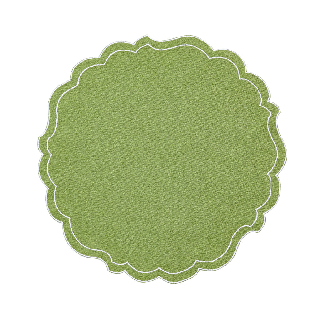 Nina Campbell Coated Linen Papersmooth Placemat Green/White against a white background