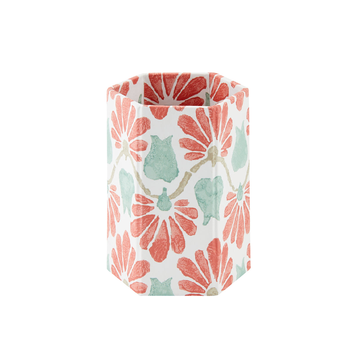 Pen Pot Ginko Tulips Coral/Aqua