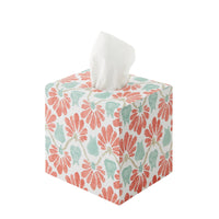 Tissue Box Ginko Tulips Coral/Aqua