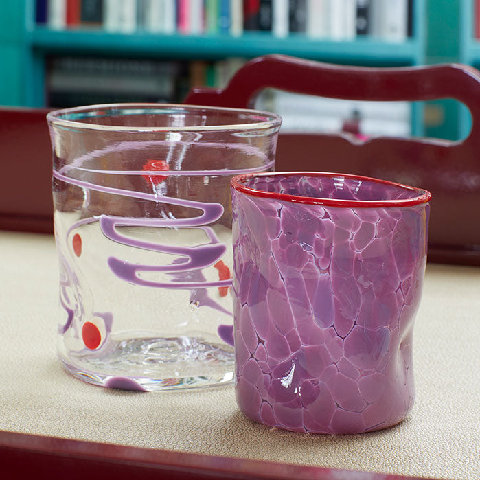 Nina Campbell Wonkie Jimmie Juice Glass Purple with purple wackie dot glass