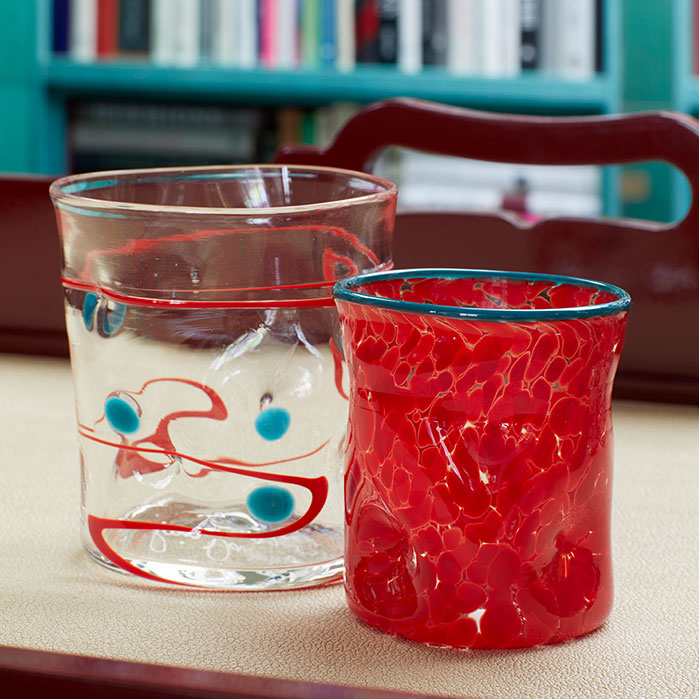 Nina Campbell Wonkie Jimmie Juice Glass Red with red wackie dot glass