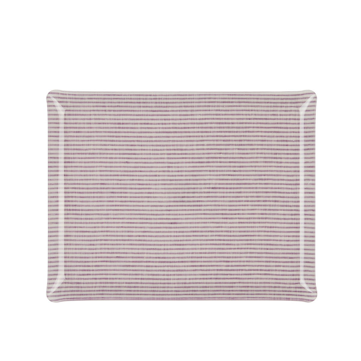 Nina Campbell Fabric Tray Large Stripe Amethyst and White against a white background