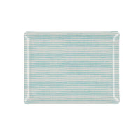 Nina Campbell Fabric Tray Medium Stripe Aqua and White against a white background