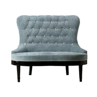 Nina Campbell Ava Love Bench in blue fabric against a white background
