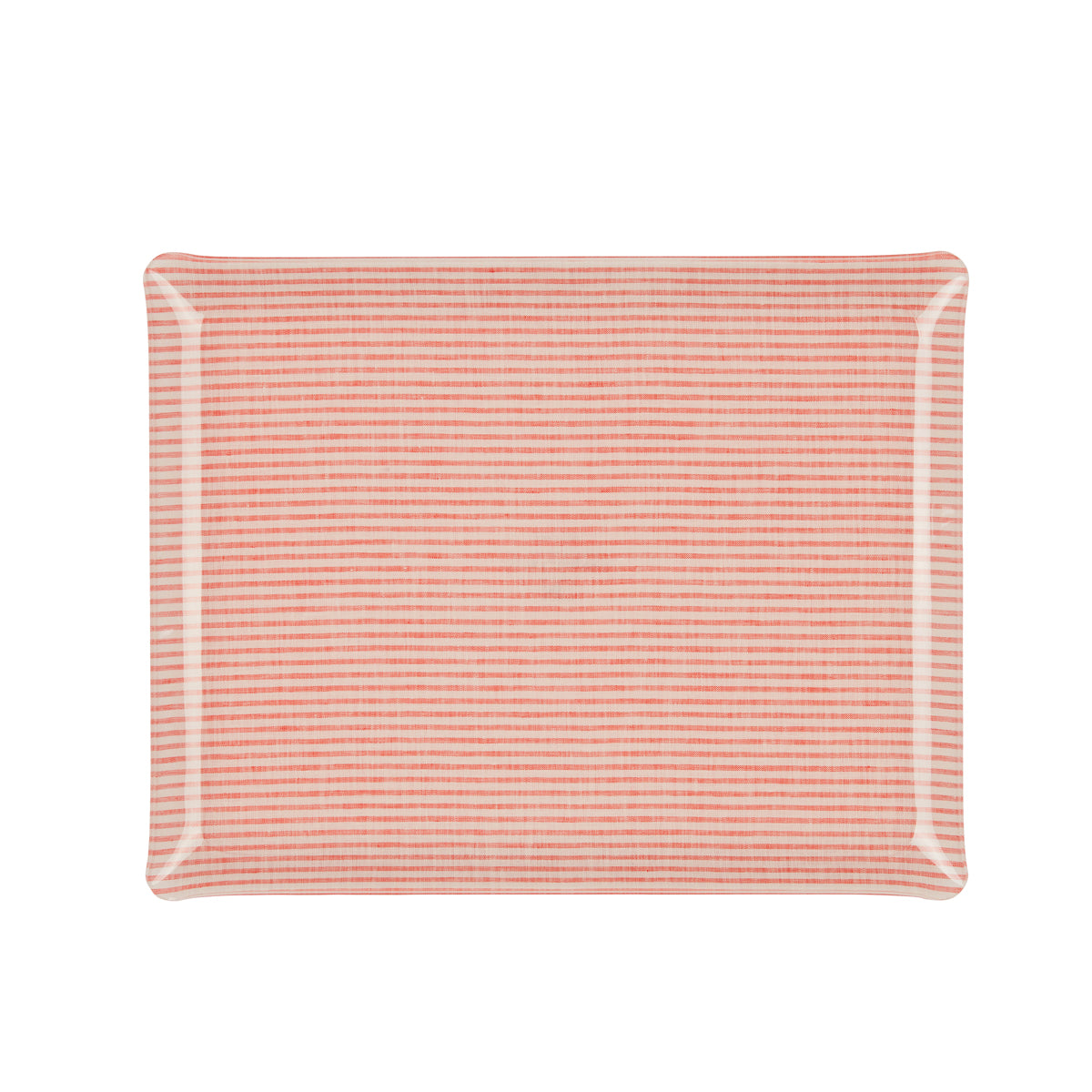 Nina Campbell Fabric Tray Large - Stripe Coral and White against a white background
