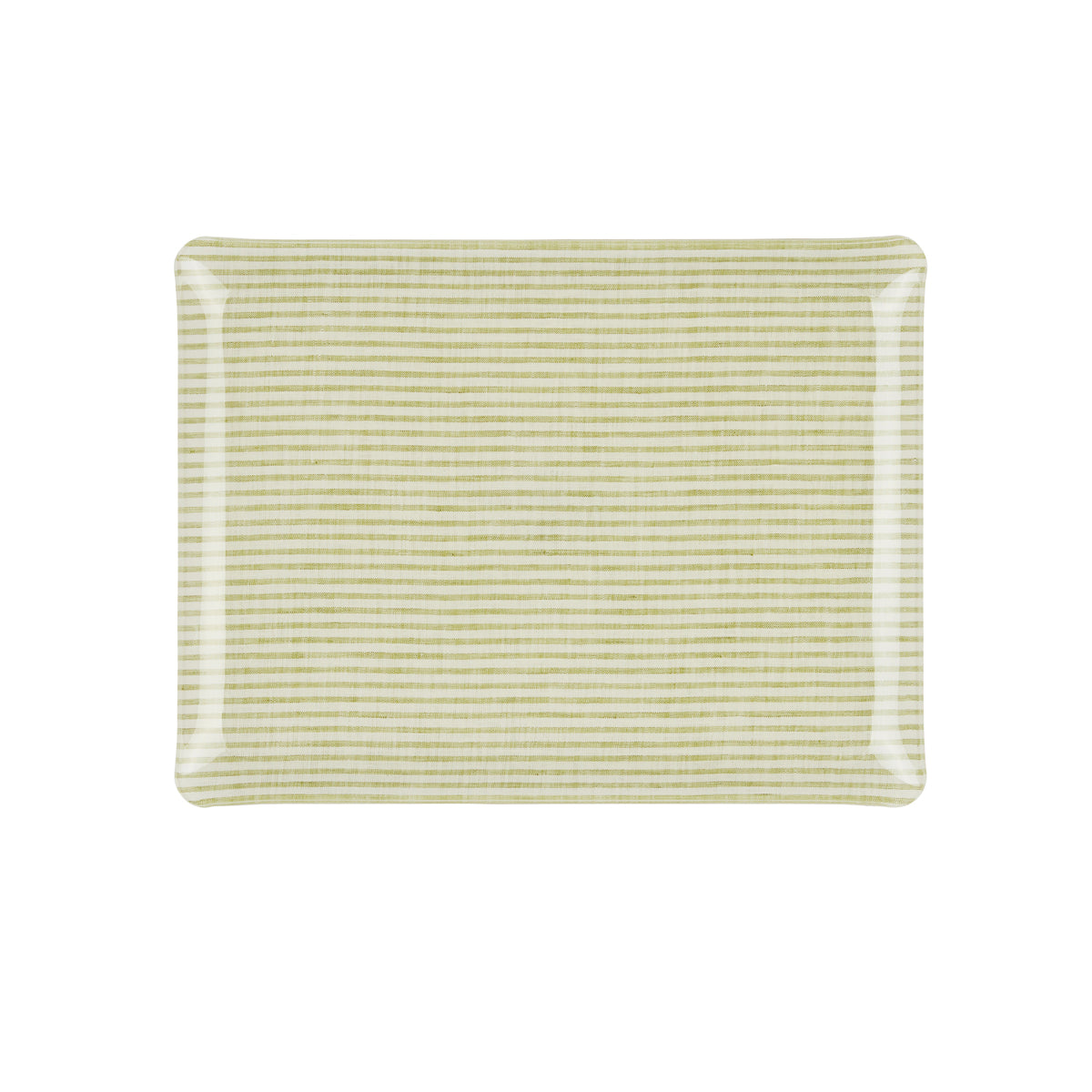 Nina Campbell Fabric Tray Medium Stripe Green and White against a white background