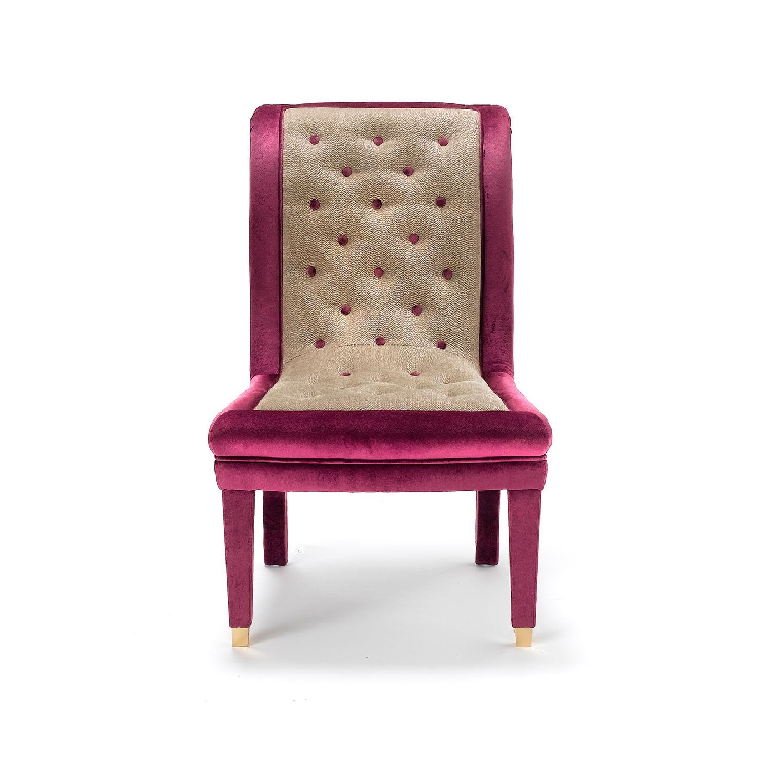 Nina Campbell Isabella Chair in pink and beige fabrics against a white background