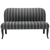Nina Campbell Lehmann Bench in Stripy blue and black Fabric against a white background