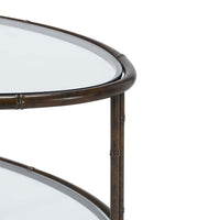 Nina Campbell Pagoda Oval Coffee Table against a white background close up