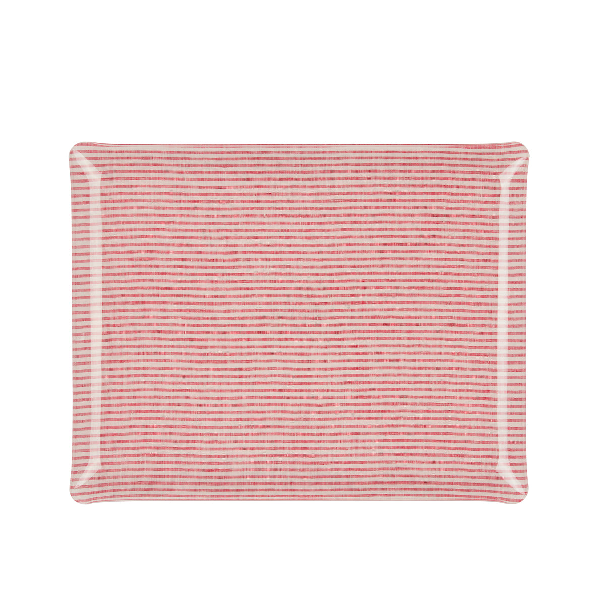 Nina Campbell Fabric Tray Large Stripe Pink and White against a white background