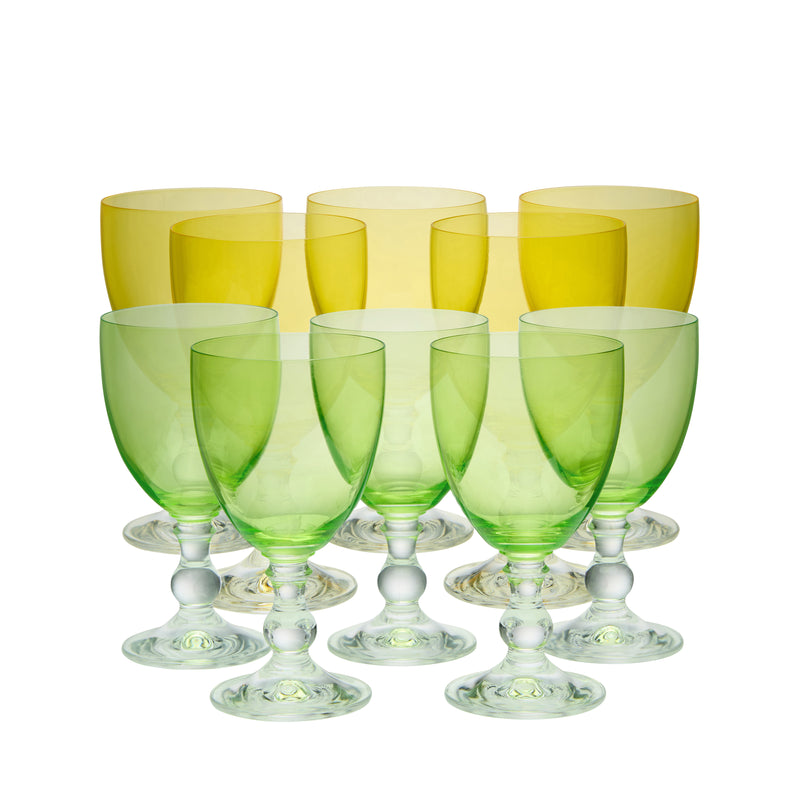 Set of 10 Vintage Wine Glasses Yellow/Green