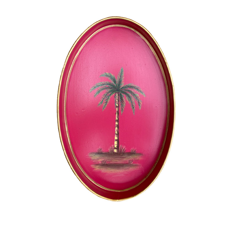 Iron Tray Oval Palm Pink