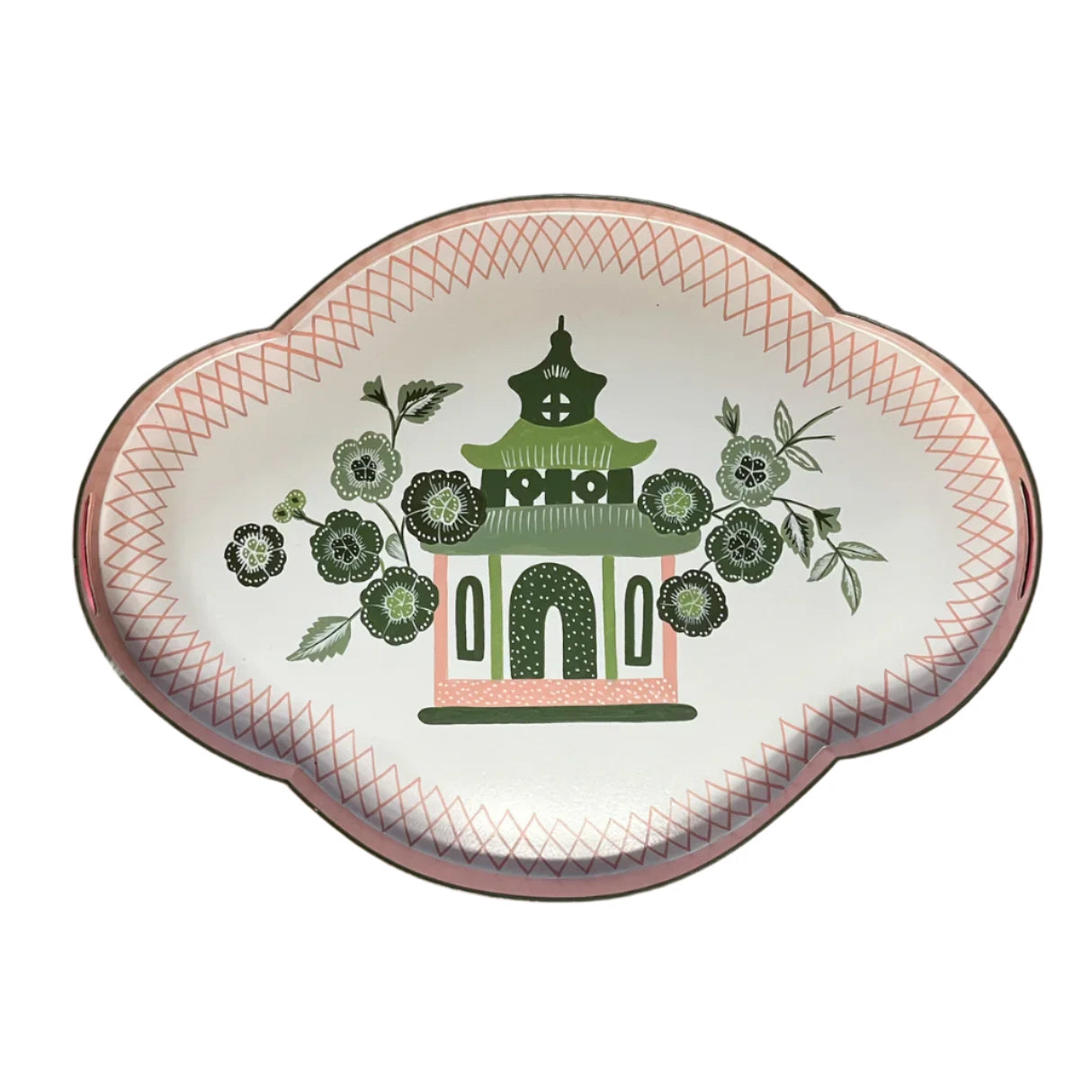 Pagoda Blossoms Enamelled Hand-Painted Iron Tray