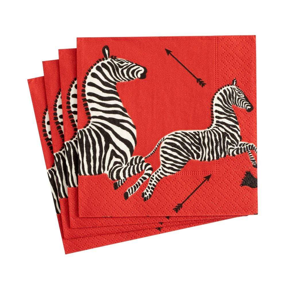 Zebra Cocktail Napkin Red