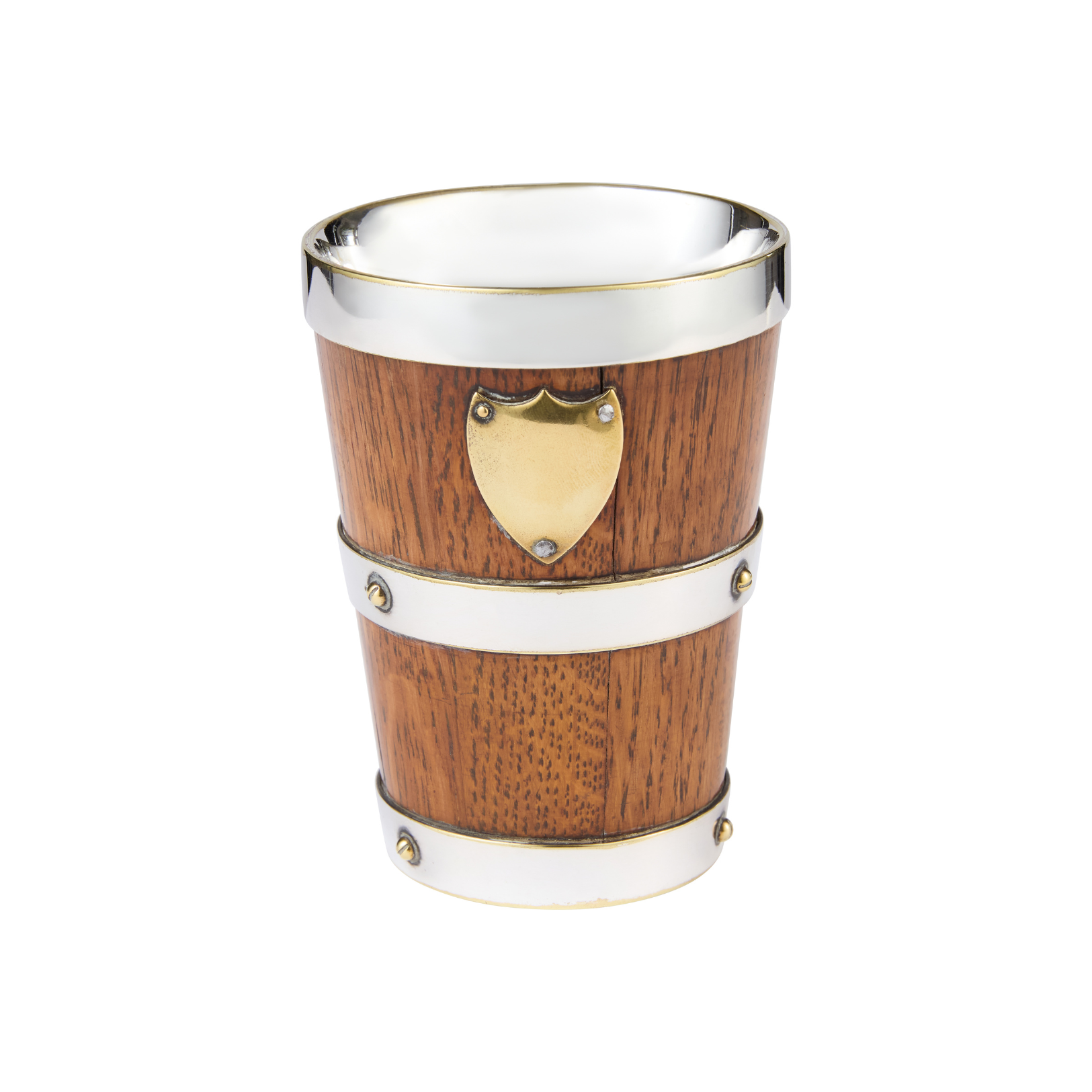 A Silver Plated, Brass and Oak Beaker, c. 1890