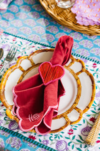 Nina Campbell Napkin Ring Red Heart Raffia in table setting