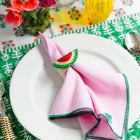 Nina Campbell Raffia Napkin Ring Watermelon on pink napkin table setting