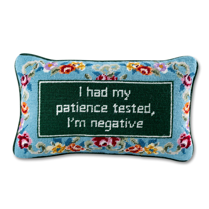 Nina Campbell Needlepoint Cushion Patience against a white background