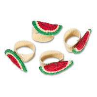 Nina Campbell Raffia Napkin Ring Watermelon set of 4 against a white background