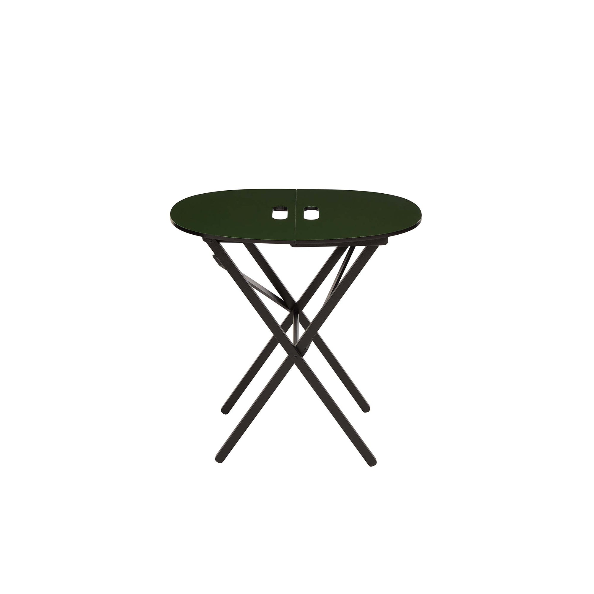 Nina Campbell Oval Folding Table in Green against a white background