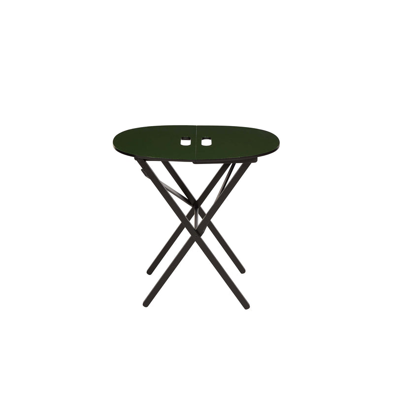 Nina Campbell Oval Folding Table in Green against a white background