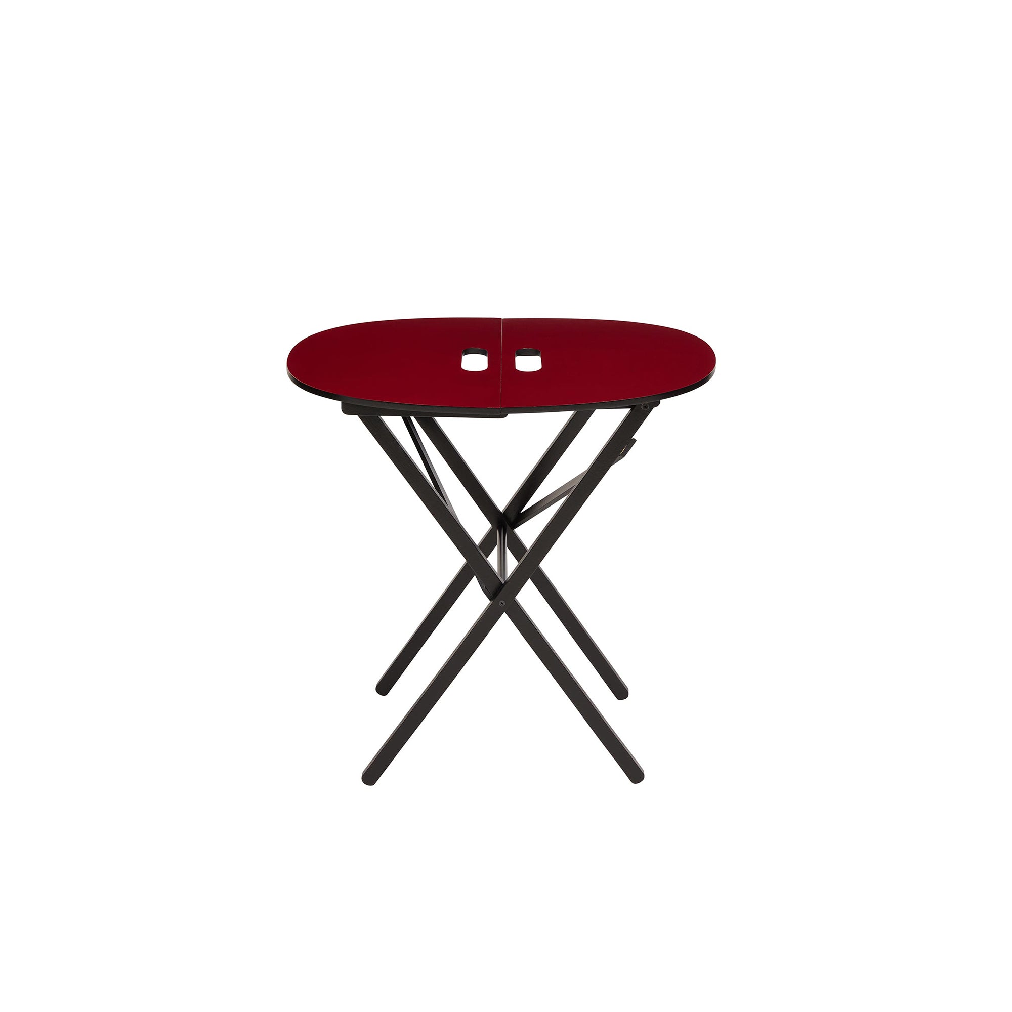 Nina Campbell Oval Red Folding Table against a white background